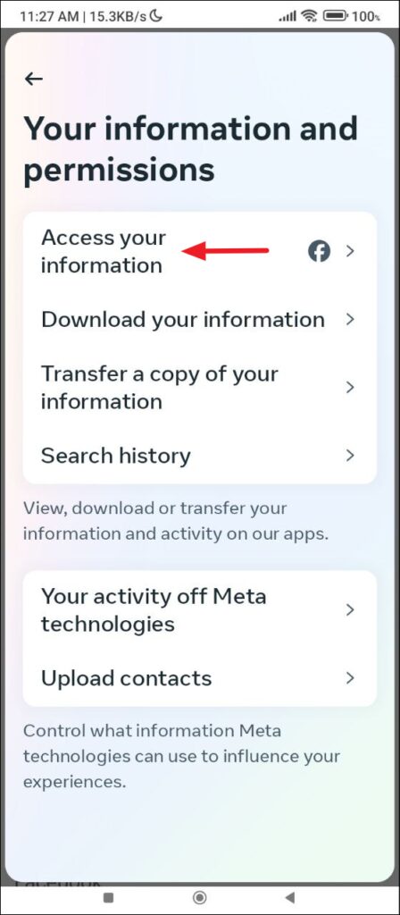 اکنون روی «Access your information» ضربه بزنید.