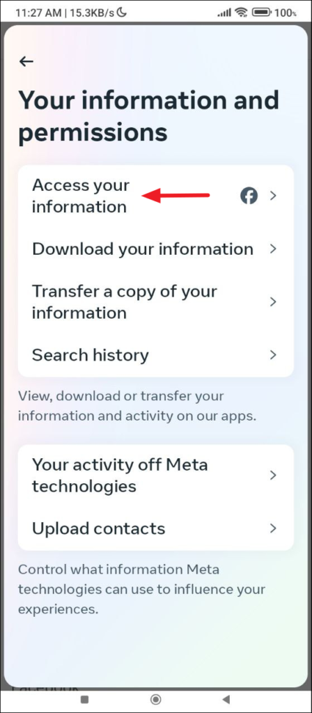اکنون روی «Access your information» ضربه بزنید.