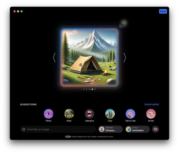 Image Playground به سرعت تصویری را بر اساس پیشنهاد ، عکس یا توضیحات ارائه شده تولید می کند