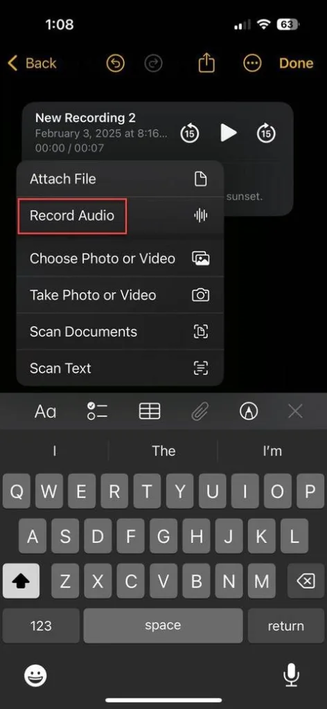Apple Notes صدای شما را پیوست کرده و به طور خودکار متن را ایجاد می‌کند