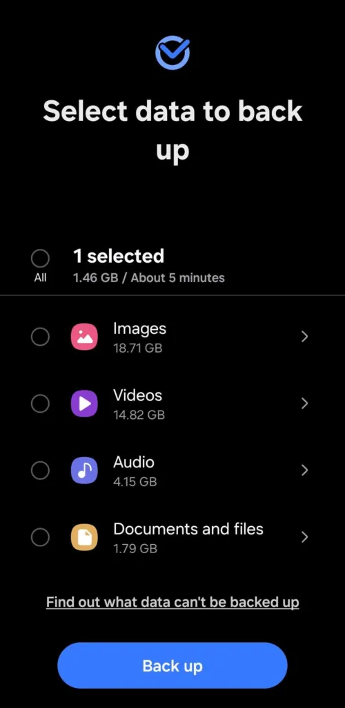 به منوی قبلی بازگشته، پایین بروید و روی "Back up" ضربه بزنید.