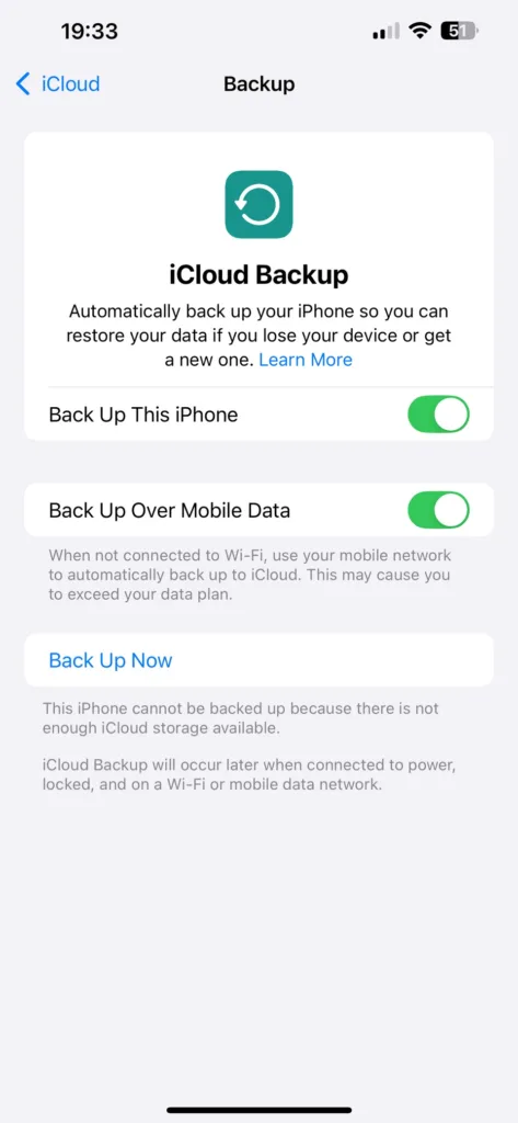 روی Back Up Now ضربه بزنید.