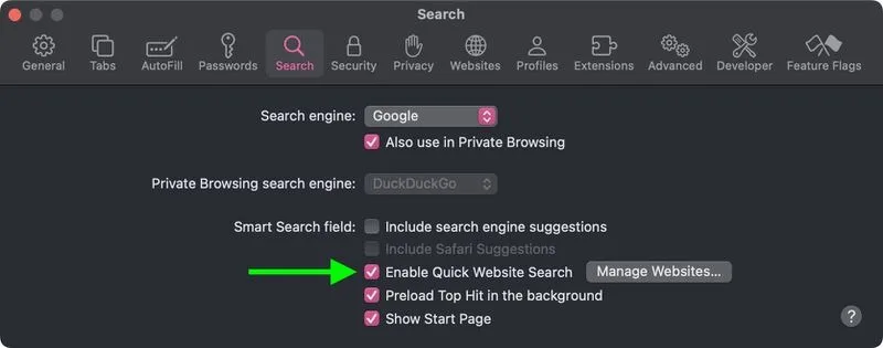 قابلیت Quick Website Search را در مک