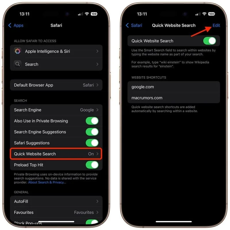 Quick Website Search را در iOS