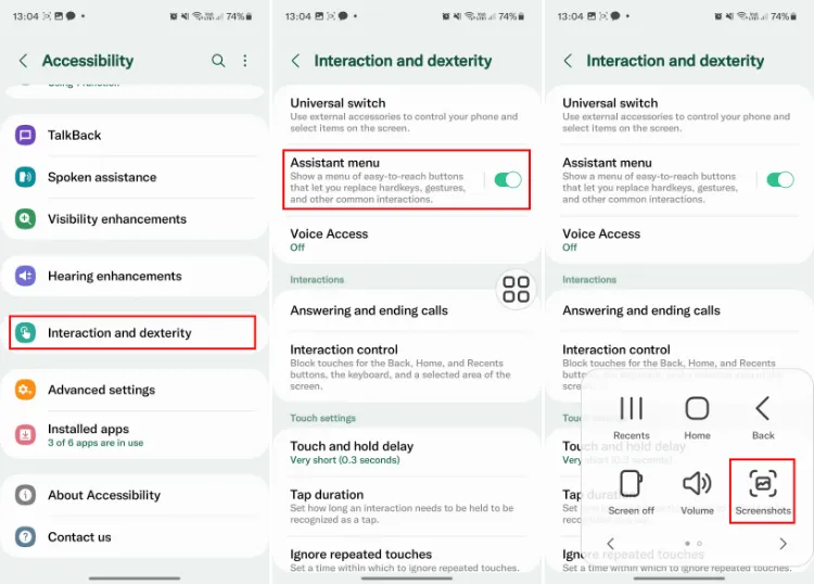 استفاده از منوی دستیار (Assistant Menu) برای اسکرین شات گوشی های سامسونگ