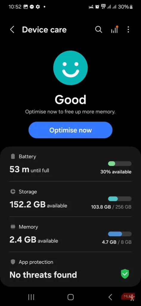 به پایین اسکرول کنید و روی Device Care ضربه بزنید