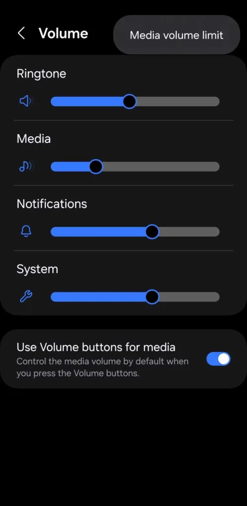 Settings > Sounds and Vibration > Volume