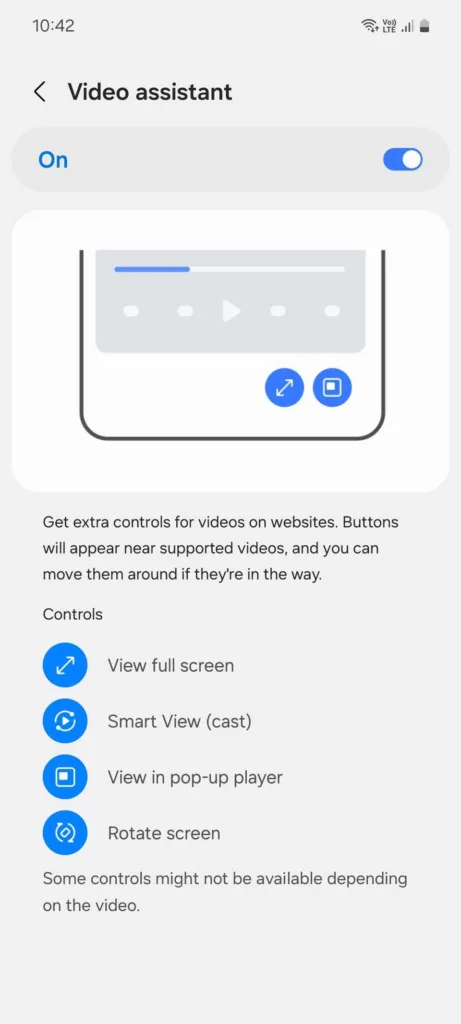 در منوی تنظیمات، به ویژگی‌های مفید (Useful features) بروید، سپس Video assistant را پیدا کرده و دکمه مربوطه را روشن کنید.