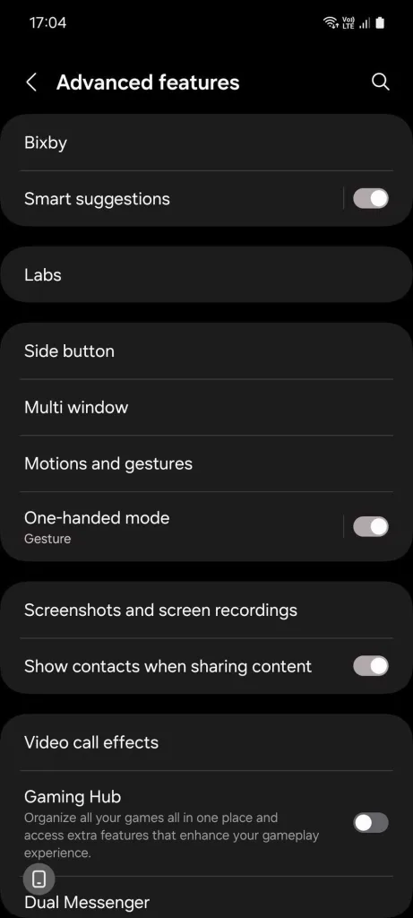 Settings > Advanced features 