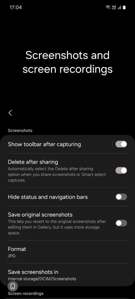 Advanced features > Screenshots and screen recordings