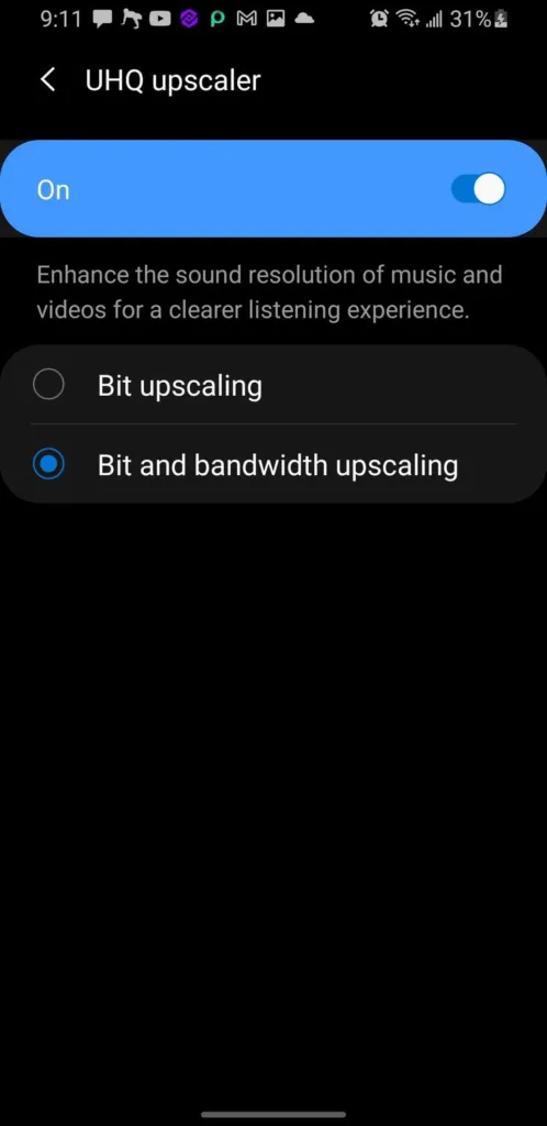  Bit Upscaling که نویز و اعوجاج را کاهش می‌دهد تا صدای تمیزتری داشته باشید، و Bit and Bandwidth Upscaling که هم عمق بیت و هم نرخ نمونه را برای صدای غنی‌تر و بیشتر غوطه‌ور بهبود می‌بخشد