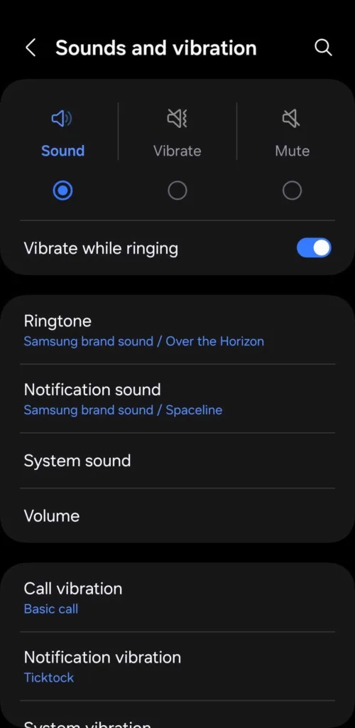 Settings > Sounds and Vibration