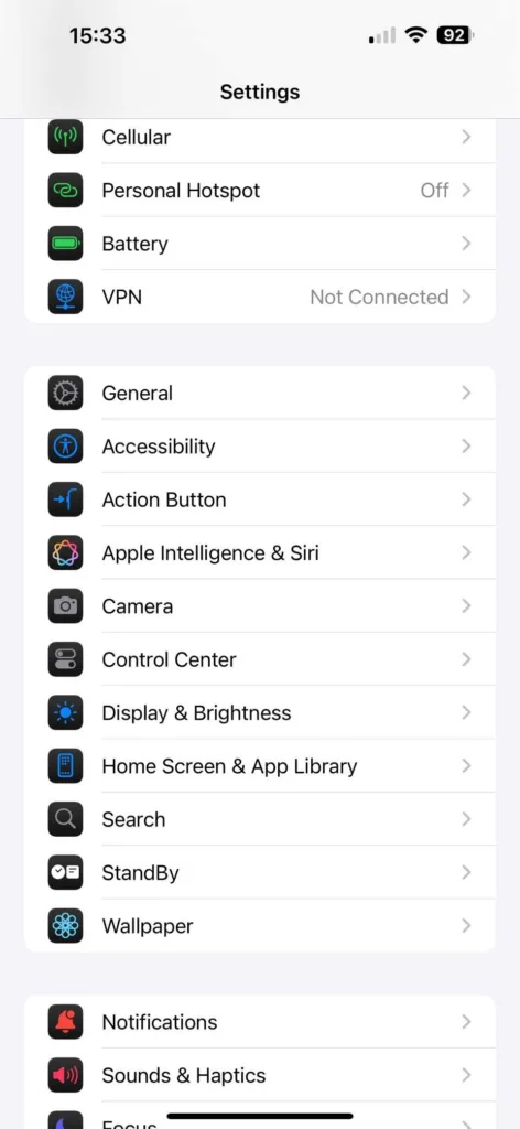 به Settings بروید.