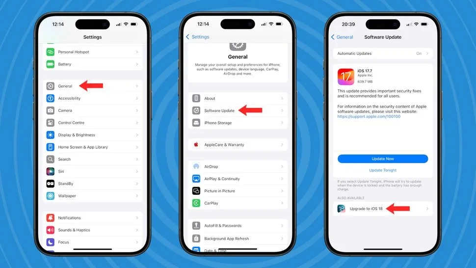 به بخش به‌روزرسانی نرم‌افزار (Software Update) بروید