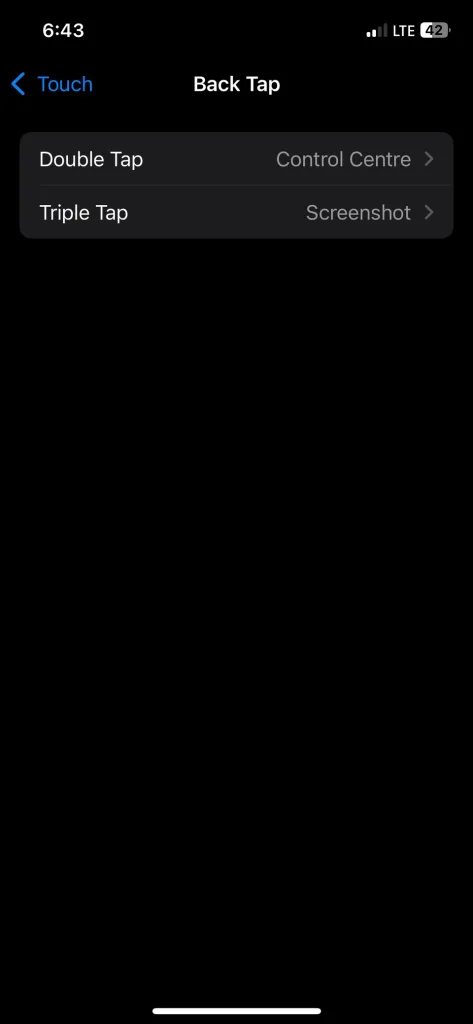 ضربه دوبل را انتخاب کنید.
یک عمل از لیست انتخاب کنید.
روی ضربه به پشت در گوشه بالای سمت چپ صفحه بزنید تا به صفحه قبلی برگردید