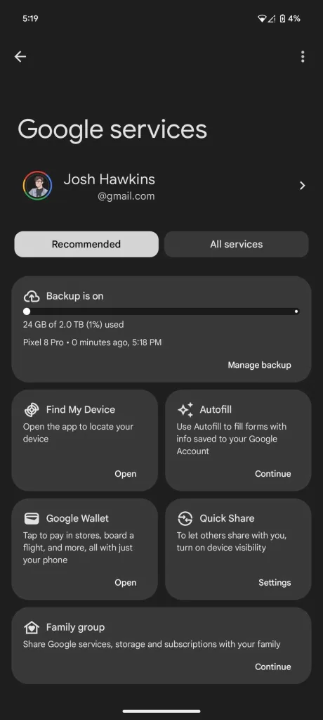  Settings > Google Services 