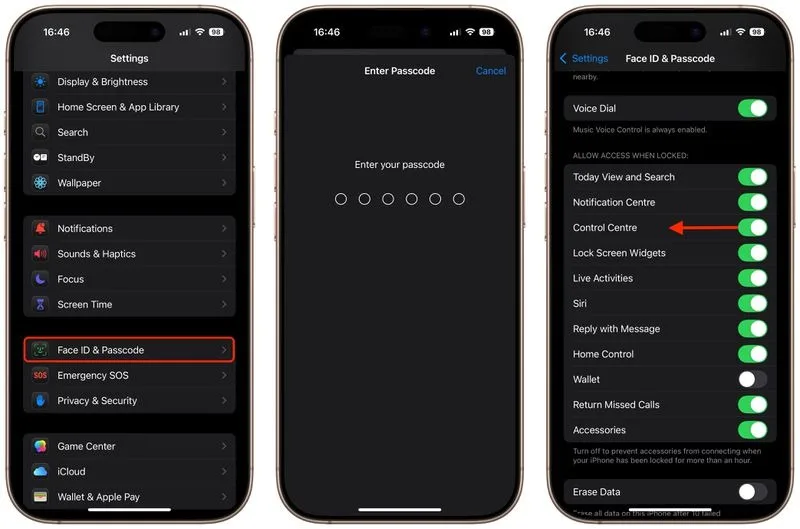  سوئیچ کنار Control Center را خاموش کنید