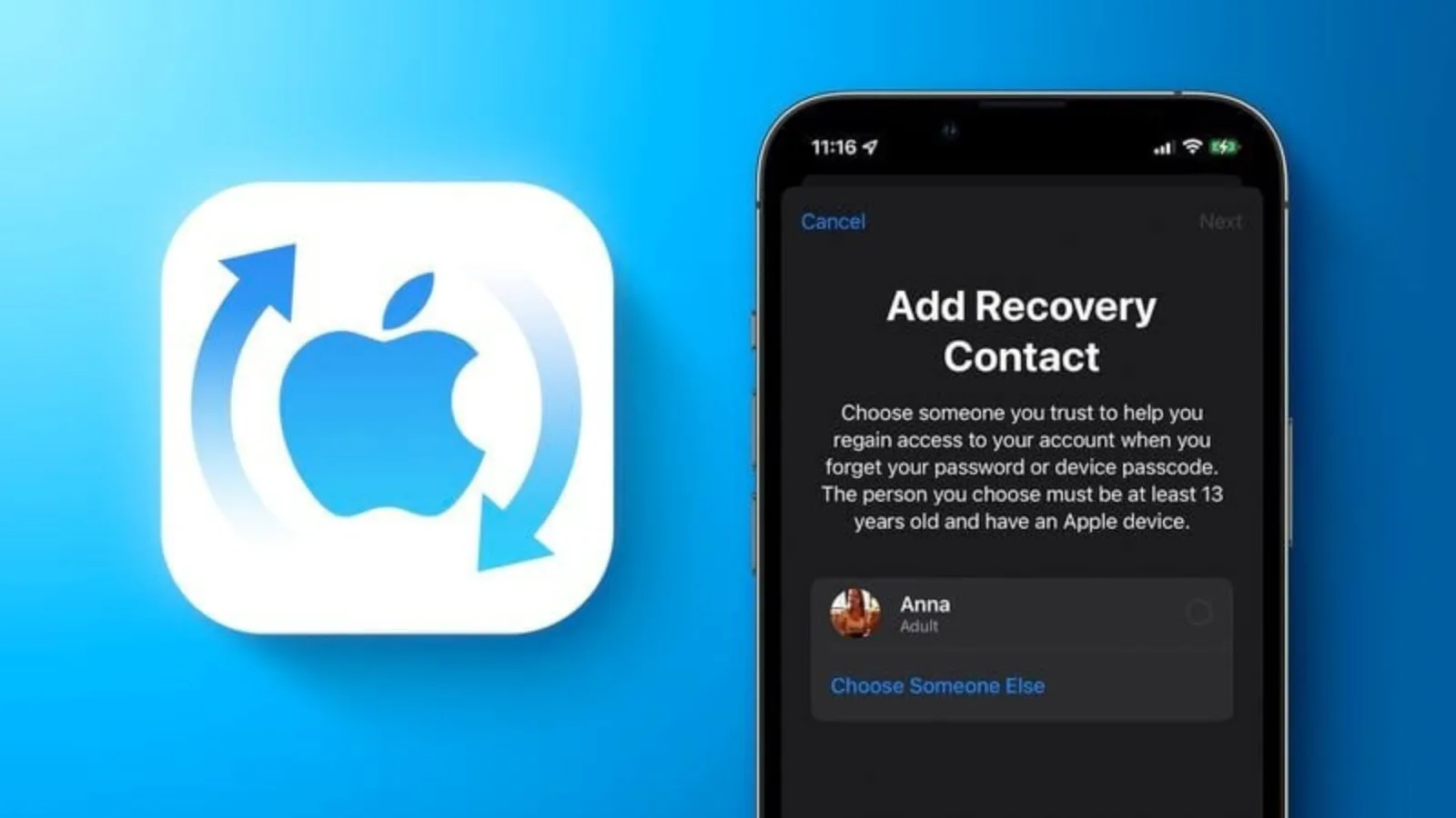 تنظیم یک شخص بازیابی برای حساب Apple خود