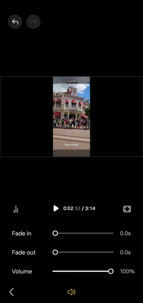 تنظیماتی مانند تغییر صدا (Volume) یا اعمال افکت‌های محو شدن در آغاز (Fade in) و محو شدن در پایان (Fade out) را اعمال کنید
